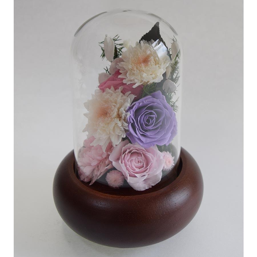 プリザーブドフラワー 仏花 ガラスドーム花器 ピンクのアスター