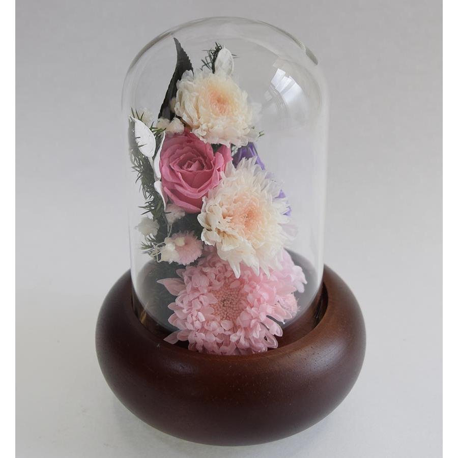 プリザーブドフラワー 仏花 ガラスドーム花器 ピンクのアスター