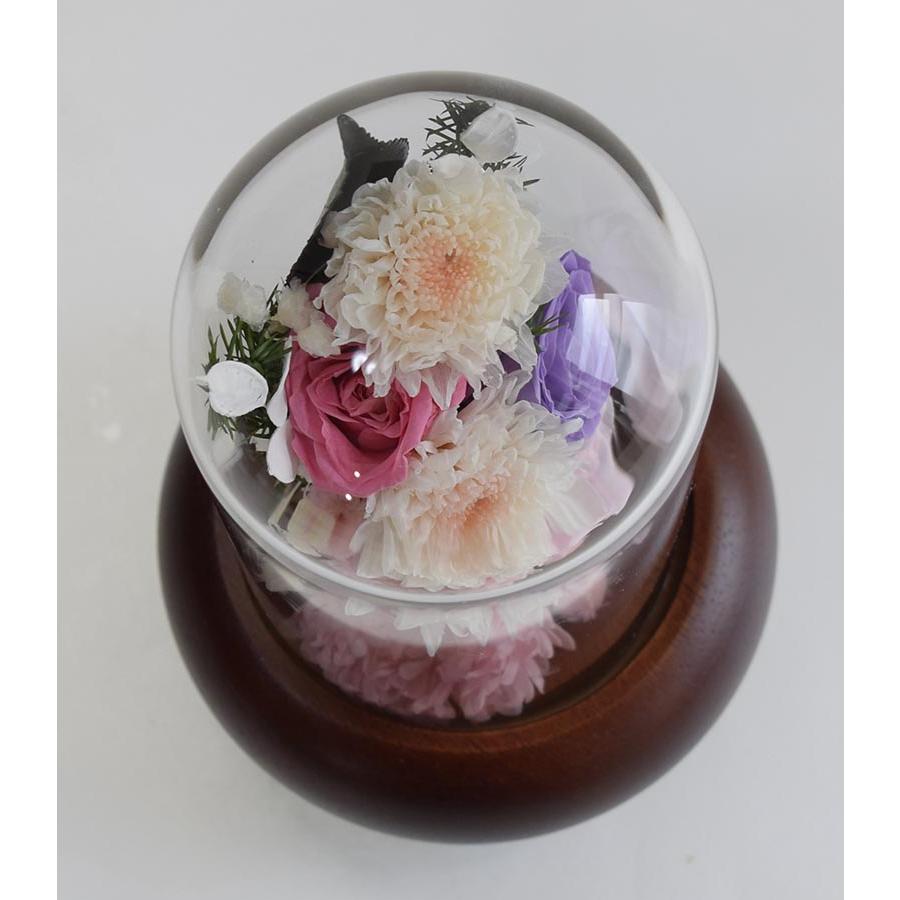 プリザーブドフラワー 仏花 ガラスドーム花器 ピンクのアスター