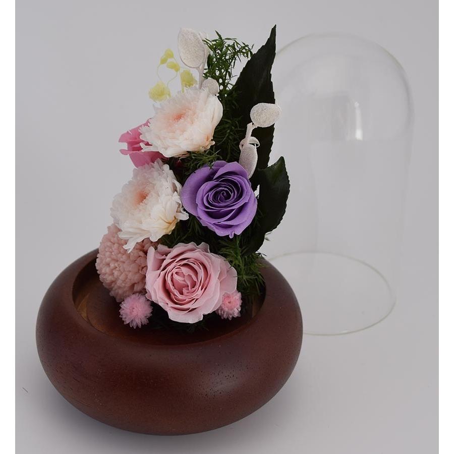 プリザーブドフラワー 仏花 ガラスドーム花器 ピンクのポンポン菊 白い小菊 ピンクと紫のバラ お供え お悔やみ 法要 法事 命日 仏壇 お彼岸 お盆 初盆 新盆 Ff7 愛彩祭 フラワーリースのお店 通販 Yahoo ショッピング