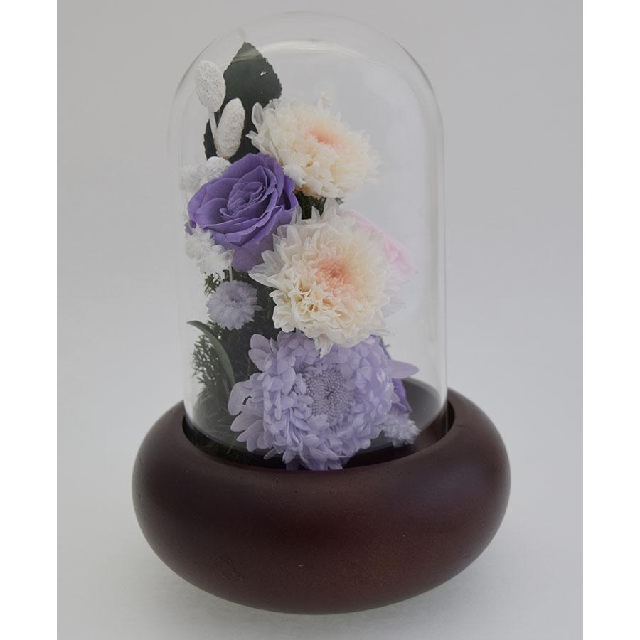 プリザーブドフラワー 仏花 ガラスドーム花器 薄紫のアスター