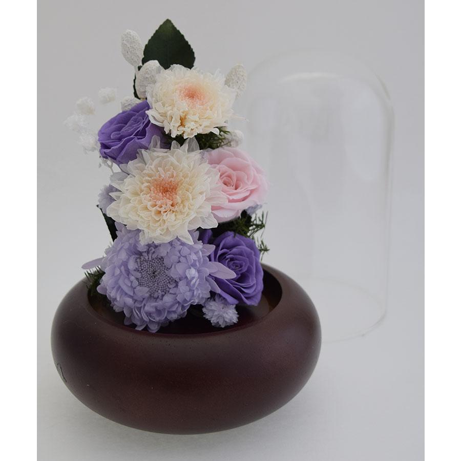 プリザーブドフラワー 仏花 ガラスドーム花器 紫 ピンク アスター