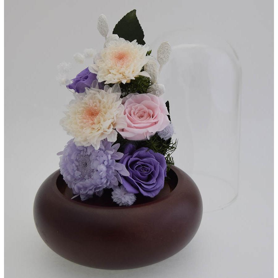 プリザーブドフラワー 仏花 ガラスドーム花器 薄紫のアスター(エゾギク