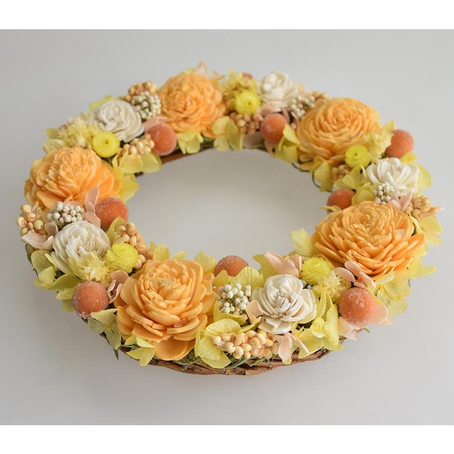 オレンジ 黄色のお花 ドライフラワーリース ギフト プレゼント 誕生日