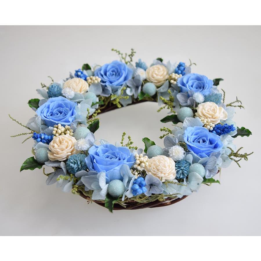 プリザーブドフラワーリース♡ブルー＆ホワイトローズ プリザーブドフラワーリース♡ブルー＆ホワイトローズ