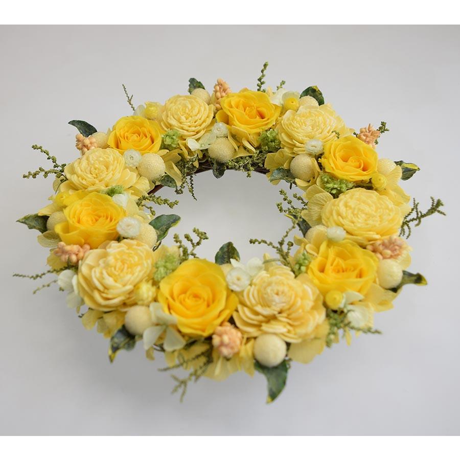 黄色のバラとソーラーフラワー プリザーブドフラワーミニリース ギフト