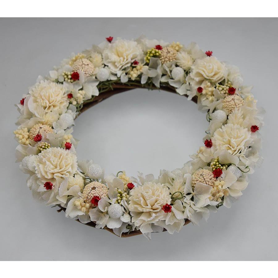 白いソーラーフラワー 赤がアクセント ドライフラワーリース ギフト