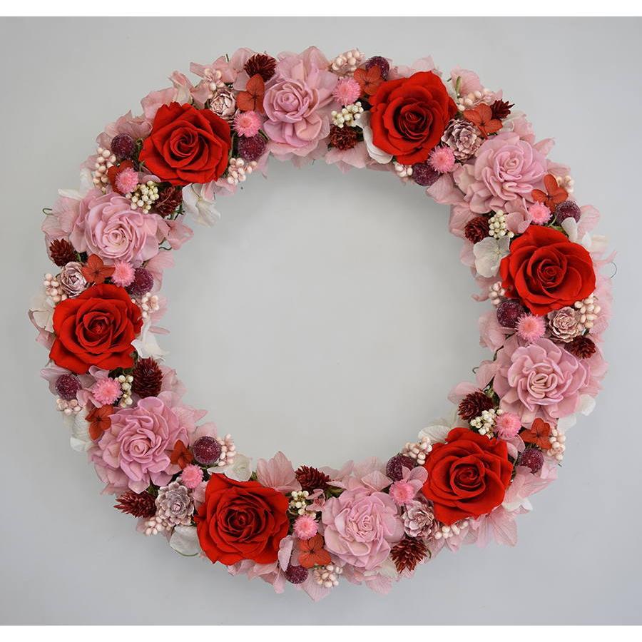 赤がポイントの華やかな❤︎アーティフィシャルフラワーリース 25cm