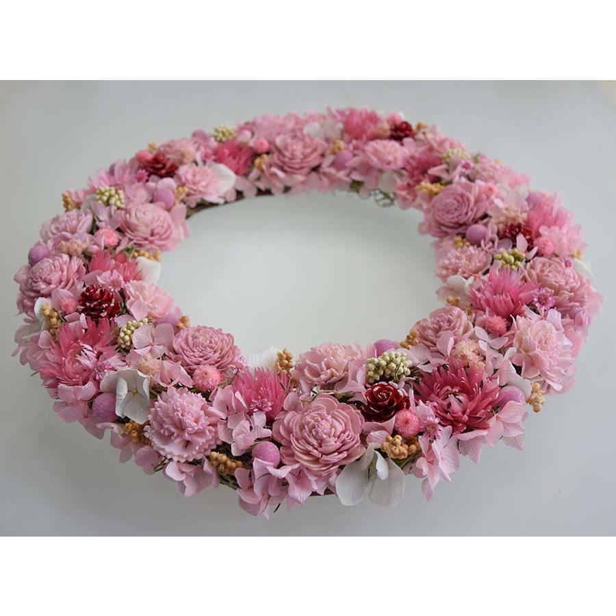 ピンクのお花のドライフラワーリース ギフト プレゼント 誕生日 : 愛彩