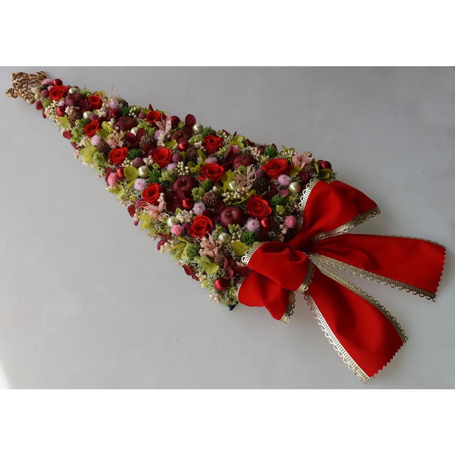 クリスマスツリーの壁掛け プリザーブドフラワー 赤いバラとリンゴ 白