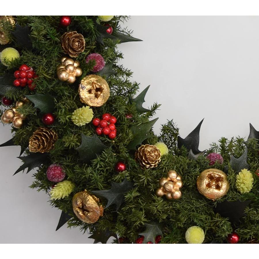 クリスマスリース ヒイラギの葉と赤い実 葉はプリザーブド加工 サイズ