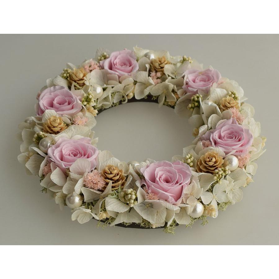 プリザーブドフラワーリース ピンクのバラに白いアジサイ アンティーク