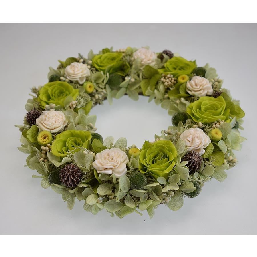 リース 大 プリザーブドフラワー グリーン プリザーブドフラワーリース 緑色のバラ ナチュラルな仕上がり ギフト