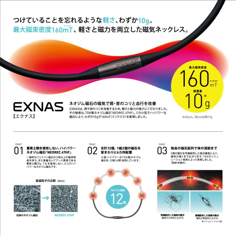 磁気ネックレス TDK EXNAS エクナス D1（50cm／42cm）軽量 家庭用 永久磁石磁気治療器 160mT 肩 首こり 血行改善 日本製｜aisanchi｜03