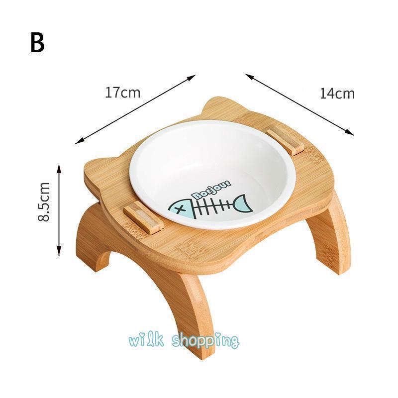 フードボウル ペット用 台付き 猫食器 犬食器 猫用 小型犬用 食器 餌やり 水やり用品 かわいい 竹製 組み立て 2連 2皿 イラスト ペット食器｜aise｜15