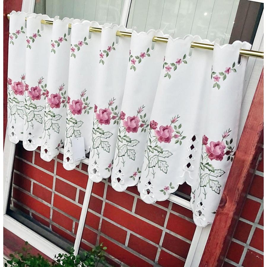 ai カフェカーテン　sale　2650円→1980円　ポスト投函で送料無料 目隠し スカラップ　ノーアイロン　薔薇刺繍　150x縦約45ｃｍ　ショートotona　ローズ　おしゃ |  | 01