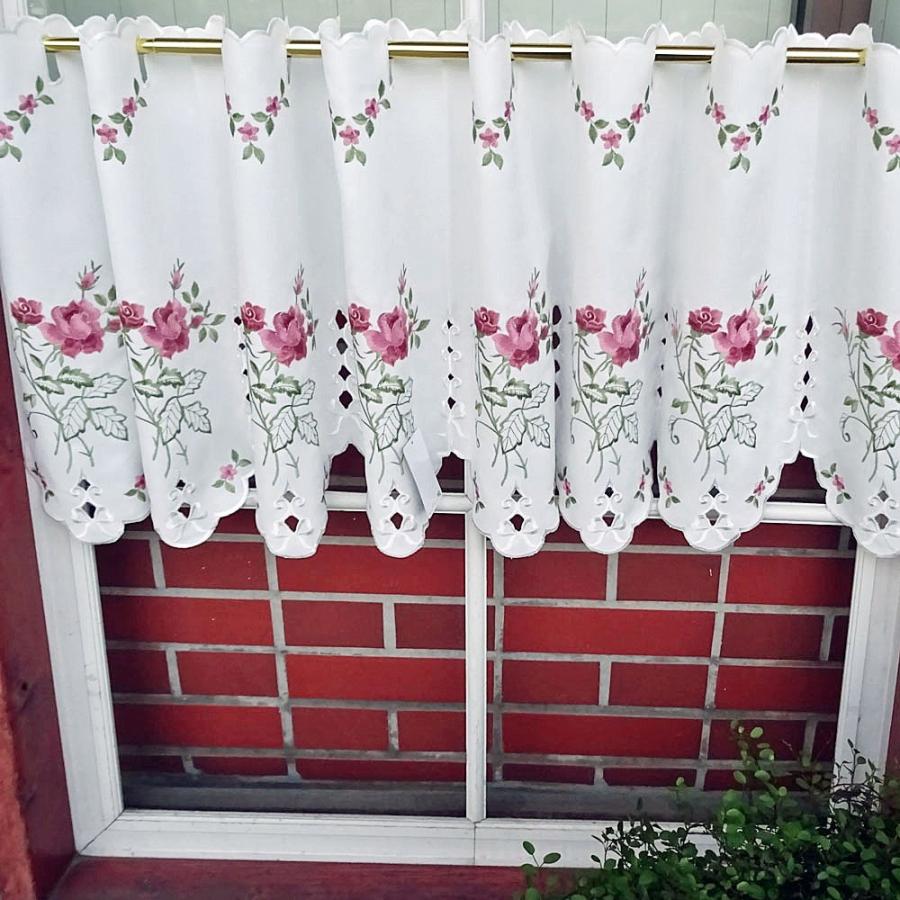 ai カフェカーテン　sale　2650円→1980円　ポスト投函で送料無料 目隠し スカラップ　ノーアイロン　薔薇刺繍　150x縦約45ｃｍ　ショートotona　ローズ　おしゃ |  | 03