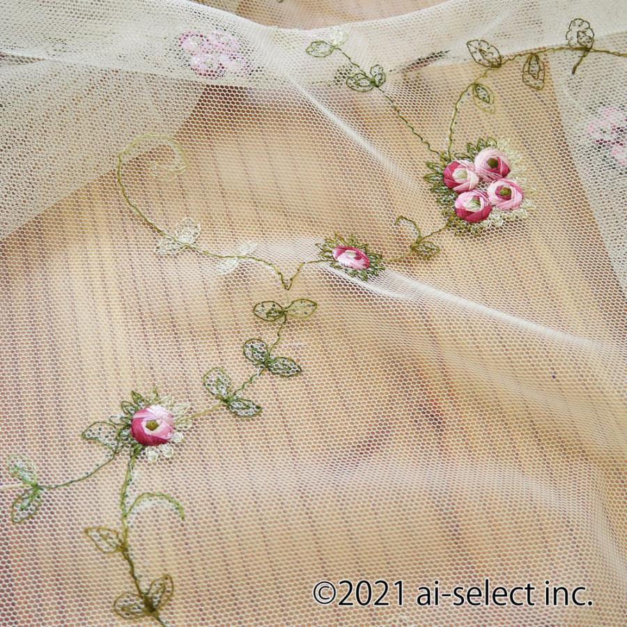 ai カフェカーテン　ポスト投函で送料無料　永遠の人気のチュールと小花刺繍 【縦60ｃｍ 1枚でも送料無料】細窓も可　カフェカーテン　赤い小花刺繍　上質チュー |  | 05