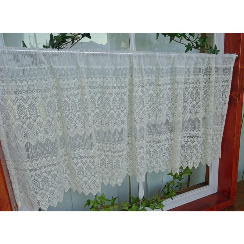 あすつく 【送料無料】【縦45cm】刺繍と裾のカットが、綺麗『カフェカーテン』おしゃれな窓にお勧め　アイボリー色の綿刺繍とチュール素材の相性が、とても良い |  | 01