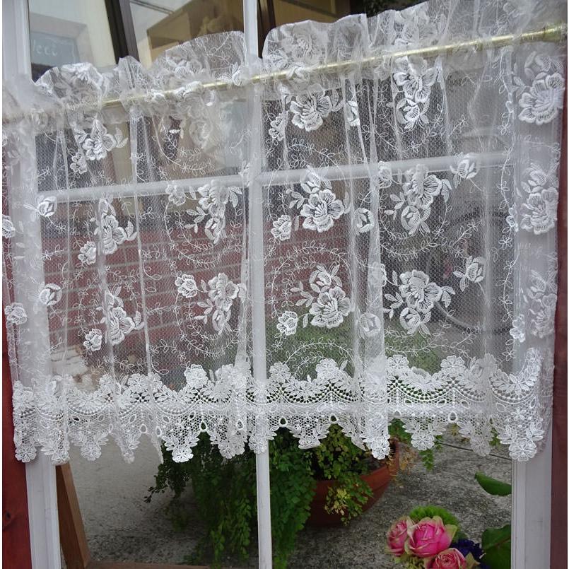 エレガントスタイル カフェカーテン 縦60cm 送料無料 ウェディングレース　裾レースが綺麗 セミロング　おしゃれ　ベージュ　ホワイト　真っ白　可愛い　ローズ |  | 01