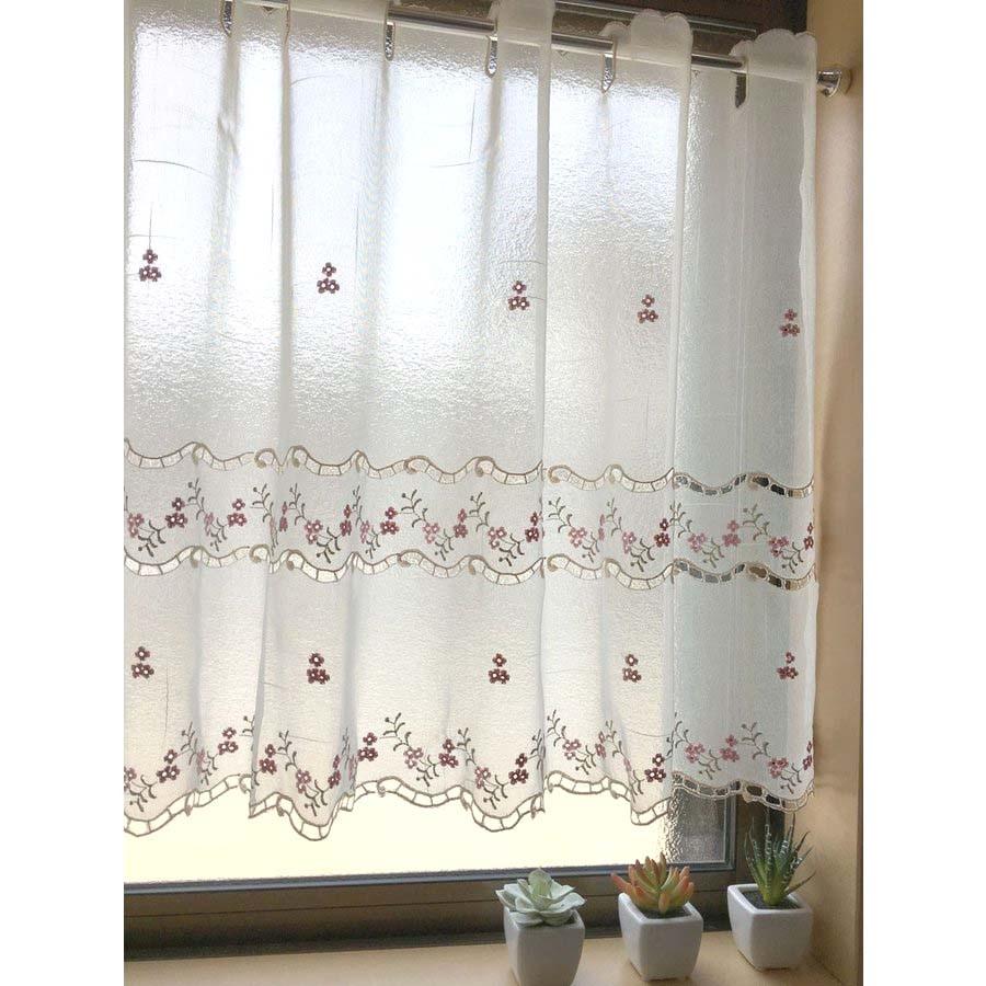 ai カフェカーテン 人気の小花刺繍 135x縦45cm 半透明 ポスト投函で