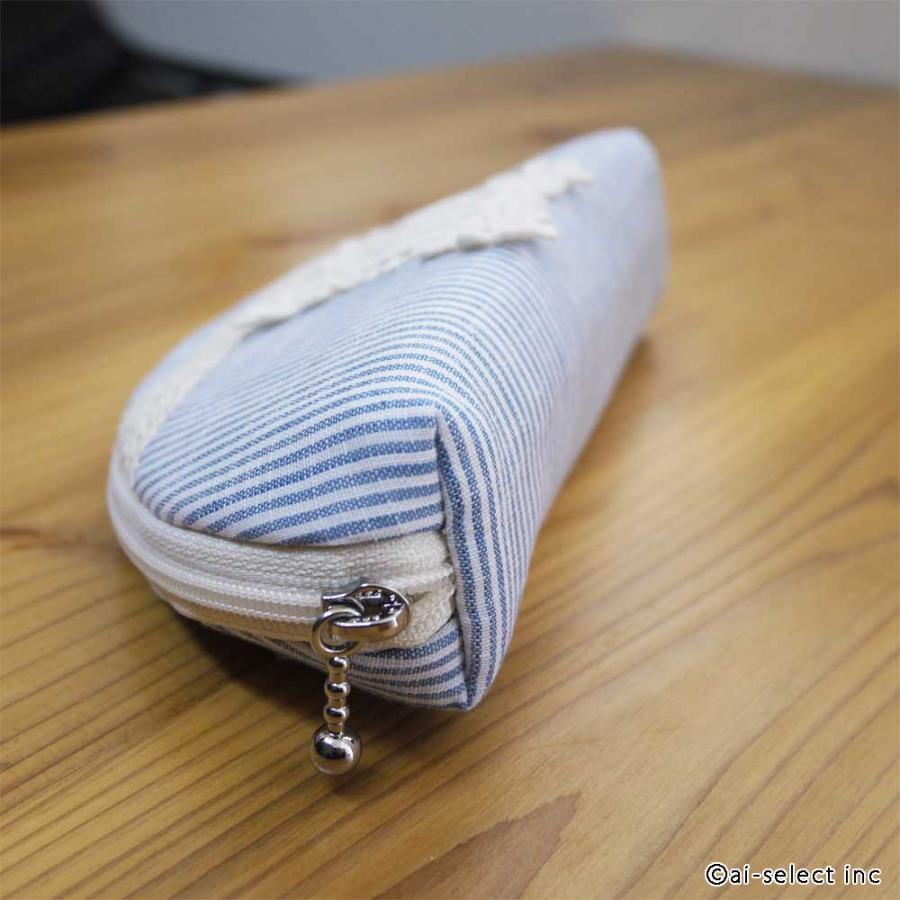 眼鏡ケース ブルー シマシマ模様 アイボリー コットンストライプ 縦縞 刺繍 布製 メガネケース プレゼント　おしゃれ 可愛い LC smz |  | 03