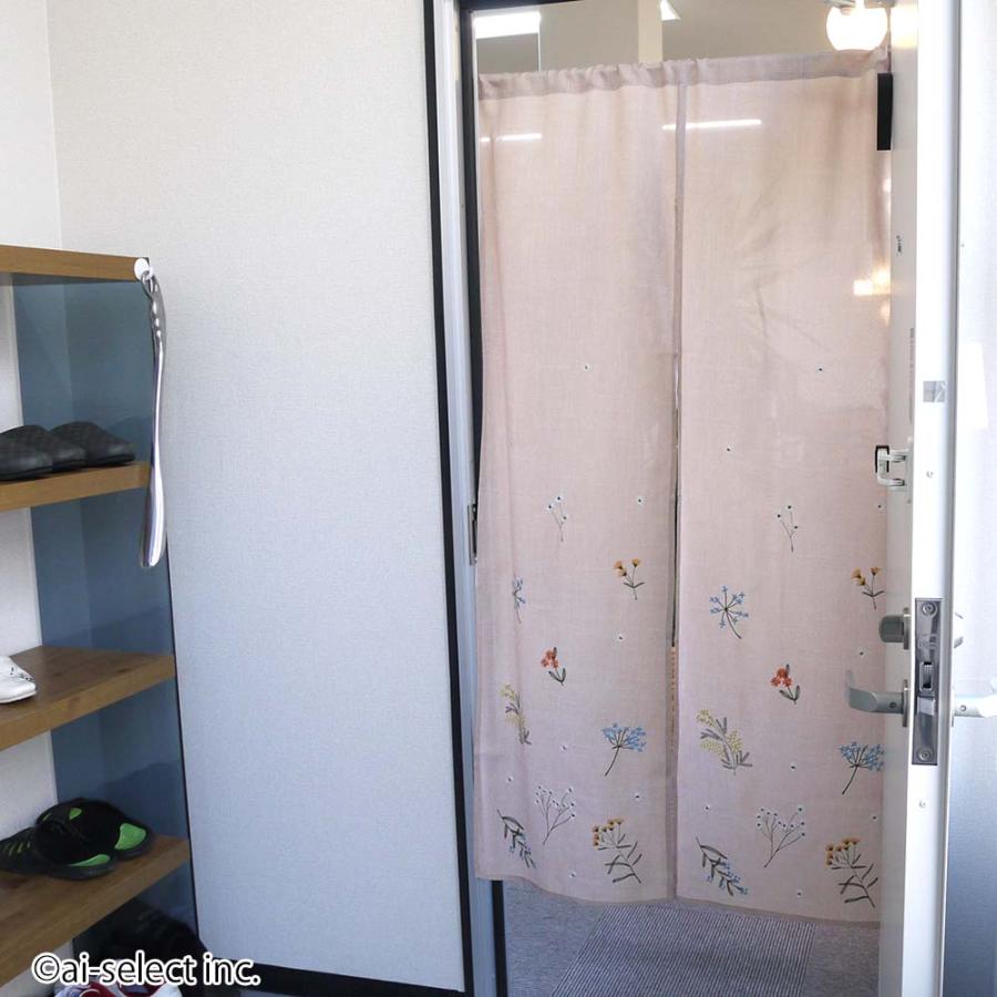 ai のれん 布のれん 幅 約85cm×150cm 刺繍 のれん ボタニカル 花柄