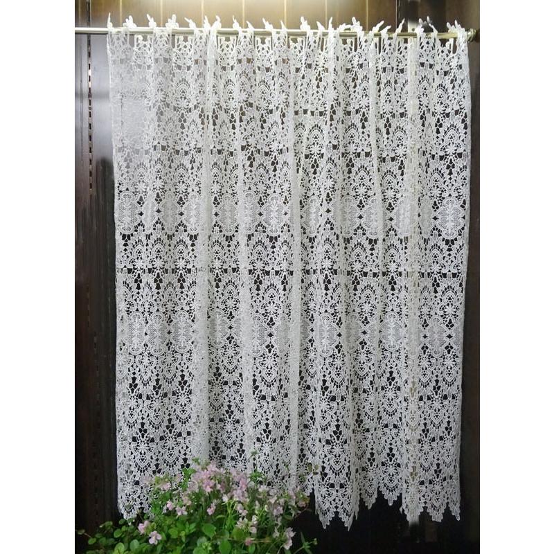 【約120x90cm】真っ白　カフェカーテン　即納　ヨーロッパの窓を思わす　ギュピュールレース　綺麗です　ロング　小窓用 おしゃれ　人気　　可愛い　インテリア | 