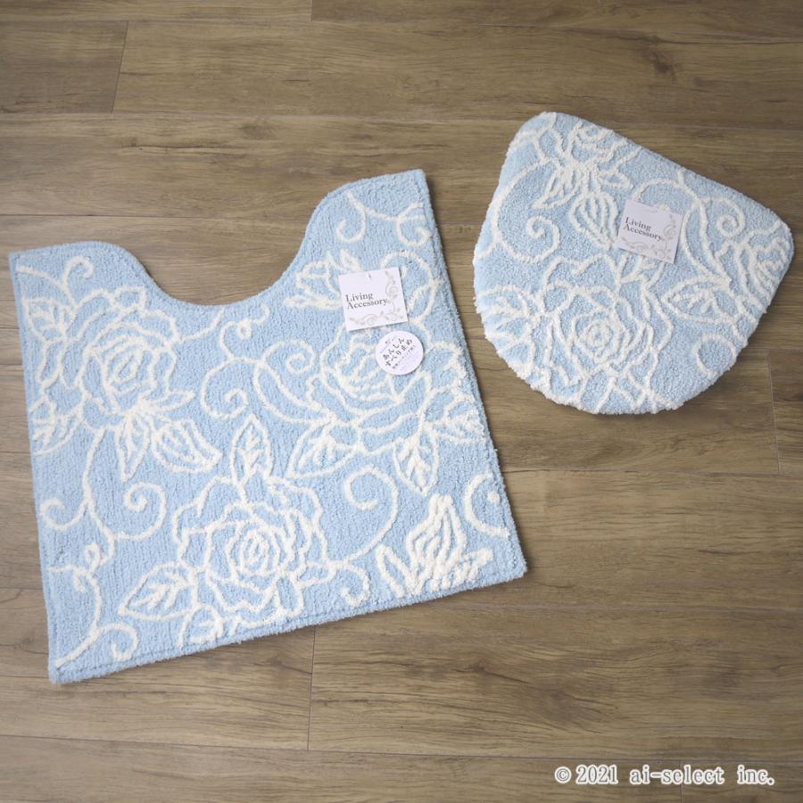 aiトイレマット2点セット　即納　トイレマット　セット　ブルーローズ　花言葉夢　かなう  普通便座＆洗浄暖房便座兼用フタカバー クリアローズ エレガント 薔薇 |  | 05