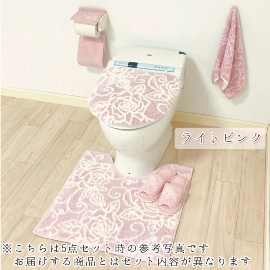 即納　ローズタオル　トイレマット 3点セット クリアローズ フタカバー＆ペーパーホルダーカバー無し エレガント 薔薇 ローズ 選べる3色 ホワイト ／ ピンク ／ |  | 04