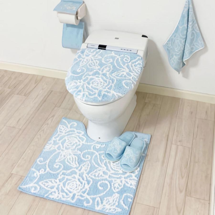 ai トイレマット 普通便座＆洗浄暖房便座兼用フタカバーに変わりました 5点セット クリアローズ 夏 エレガント 薔薇 ローズ 選べる3色 ホワイト ／ ピンク ／ ブ |  | 02