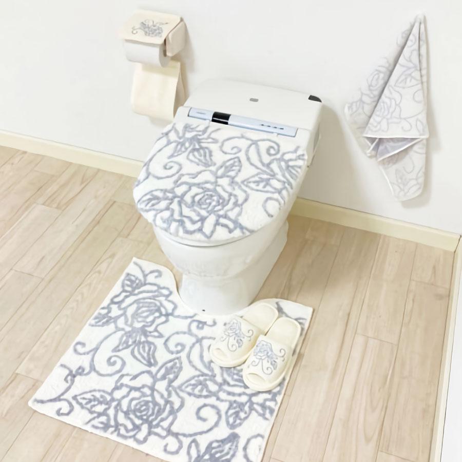 ai トイレマット 普通便座＆洗浄暖房便座兼用フタカバーに変わりました 5点セット クリアローズ 夏 エレガント 薔薇 ローズ 選べる3色 ホワイト ／ ピンク ／ ブ |  | 03