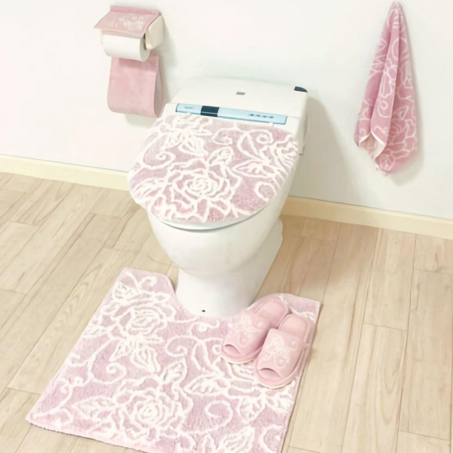 ai トイレマット 普通便座＆洗浄暖房便座兼用フタカバーに変わりました 5点セット クリアローズ 夏 エレガント 薔薇 ローズ 選べる3色 ホワイト ／ ピンク ／ ブ |  | 04