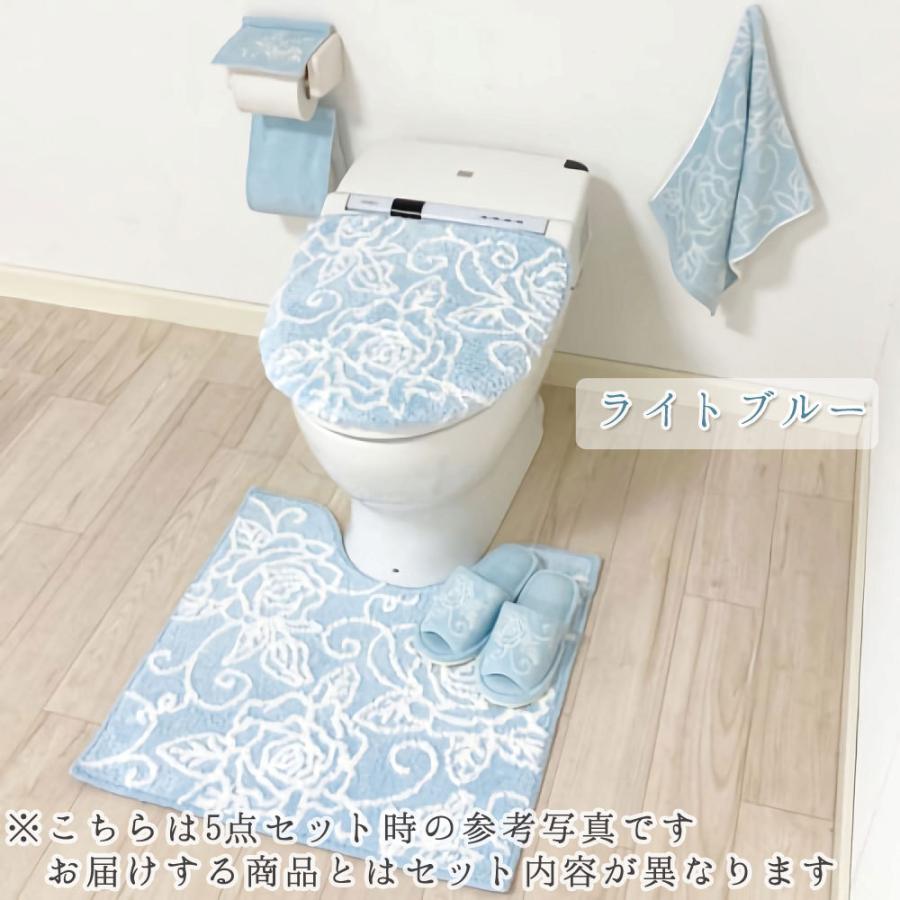 あすつく 新生活 トイレマット 単品 2024年風水ラッキーカラー ブルー エレガント薔薇模様 選べる3色 ホワイト ライトピンク ライトブルー バラ柄 ローズ　おし｜aiselect｜12