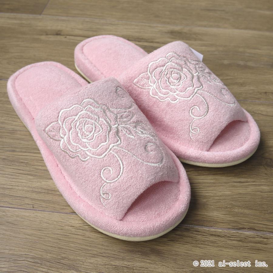トイレスリッパ aiクリアローズ 薔薇 雑貨 洗濯機で洗える バラ おしゃれ　可愛い タオル生地 人気 前開き　綺麗　 洗える　ばら　タオルスリッパ　神戸カフェカ |  | 05