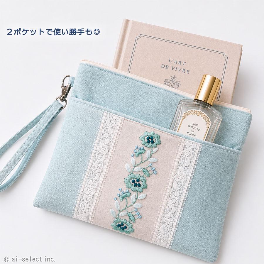フラットポーチ ポーチ 小物入れ 花柄 刺繍 レース フローラル ブルー 水色 おしゃれ 大人可愛い エレガント 上品 レディース 女性 洗える 夏 涼しげ 夏小物 薄 |  | 01