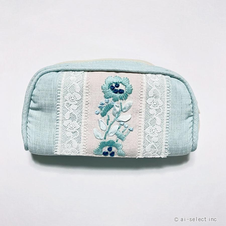 メガネケース 眼鏡ケース 花柄 刺繍 レース フローラル ブルー 水色 おしゃれ 大人可愛い エレガント 上品 レディース 女性 クッション材付き 保護 傷防止 洗え |  | 01