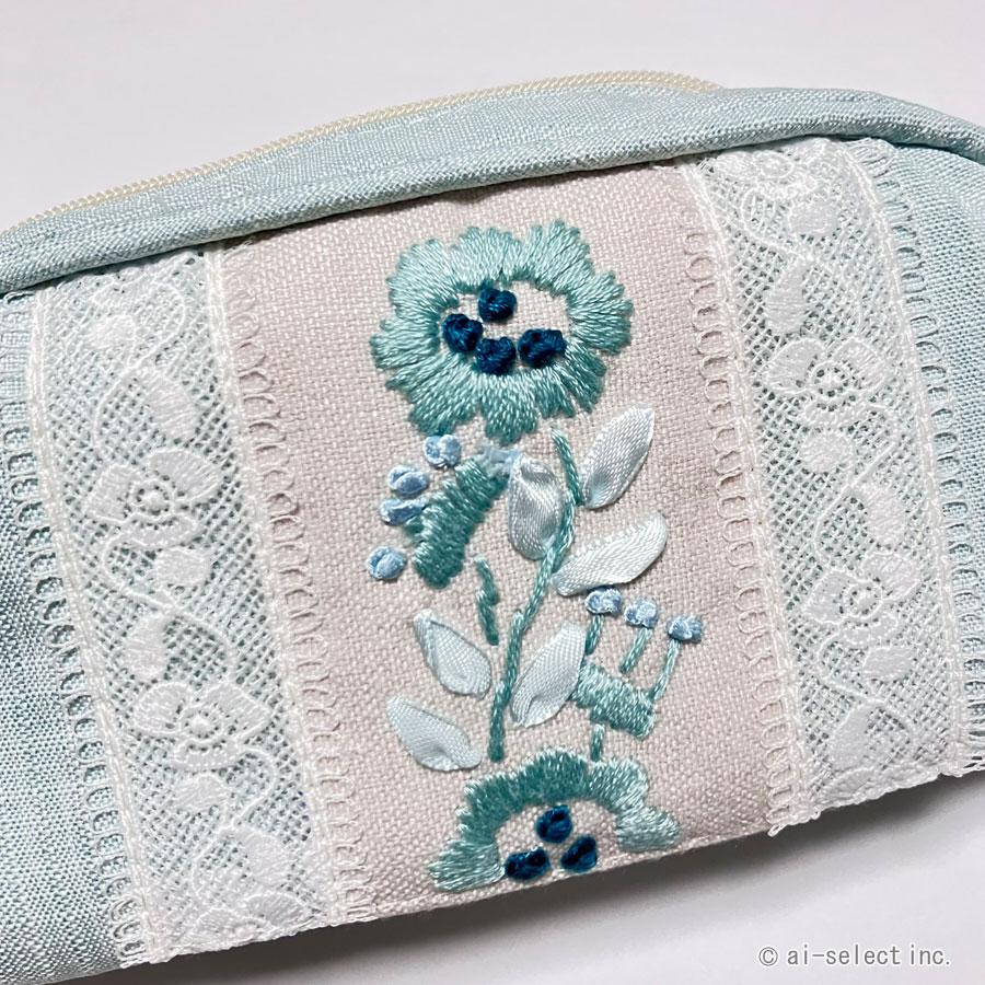 メガネケース 眼鏡ケース 花柄 刺繍 レース フローラル ブルー 水色 おしゃれ 大人可愛い エレガント 上品 レディース 女性 クッション材付き 保護 傷防止 洗え |  | 04