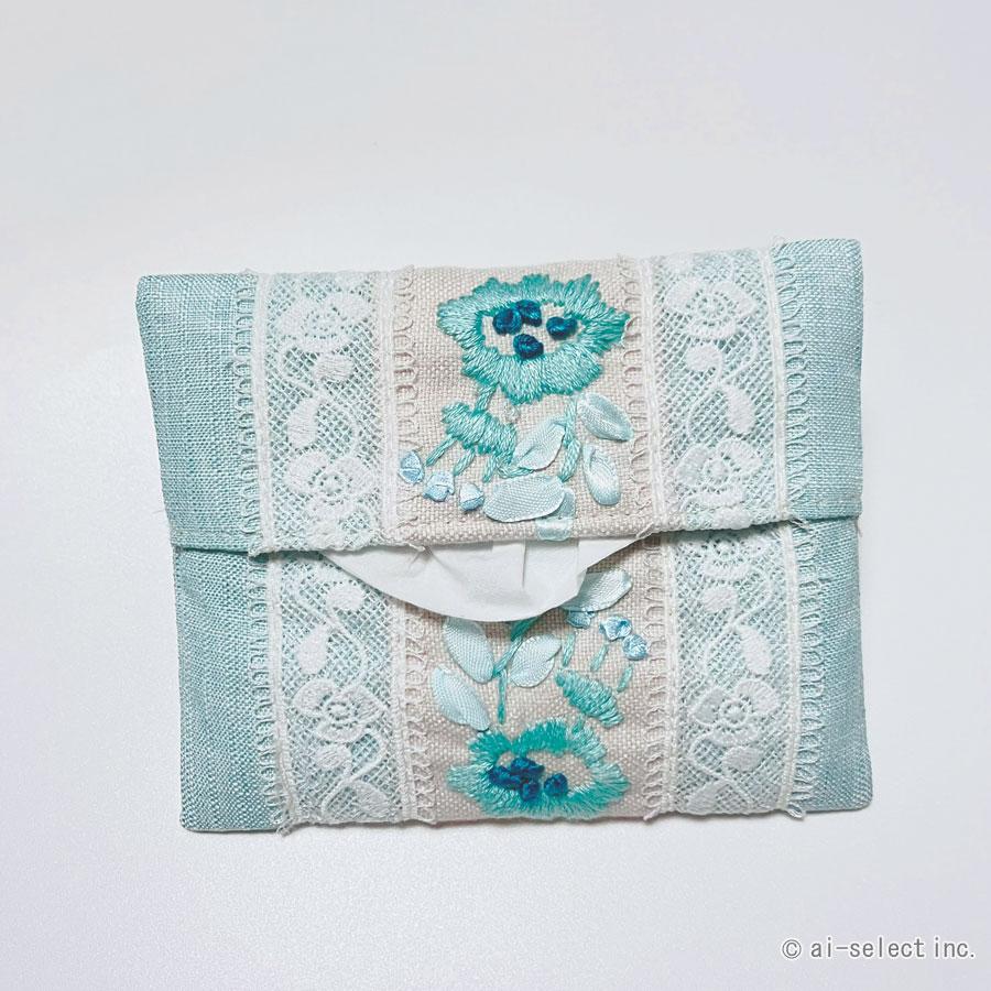 ポケットティッシュケース ティッシュケース 花柄 刺繍 レース フローラル ブルー 水色 おしゃれ 大人可愛い エレガント 上品 レディース 女性 洗える 夏 涼しげ |  | 02