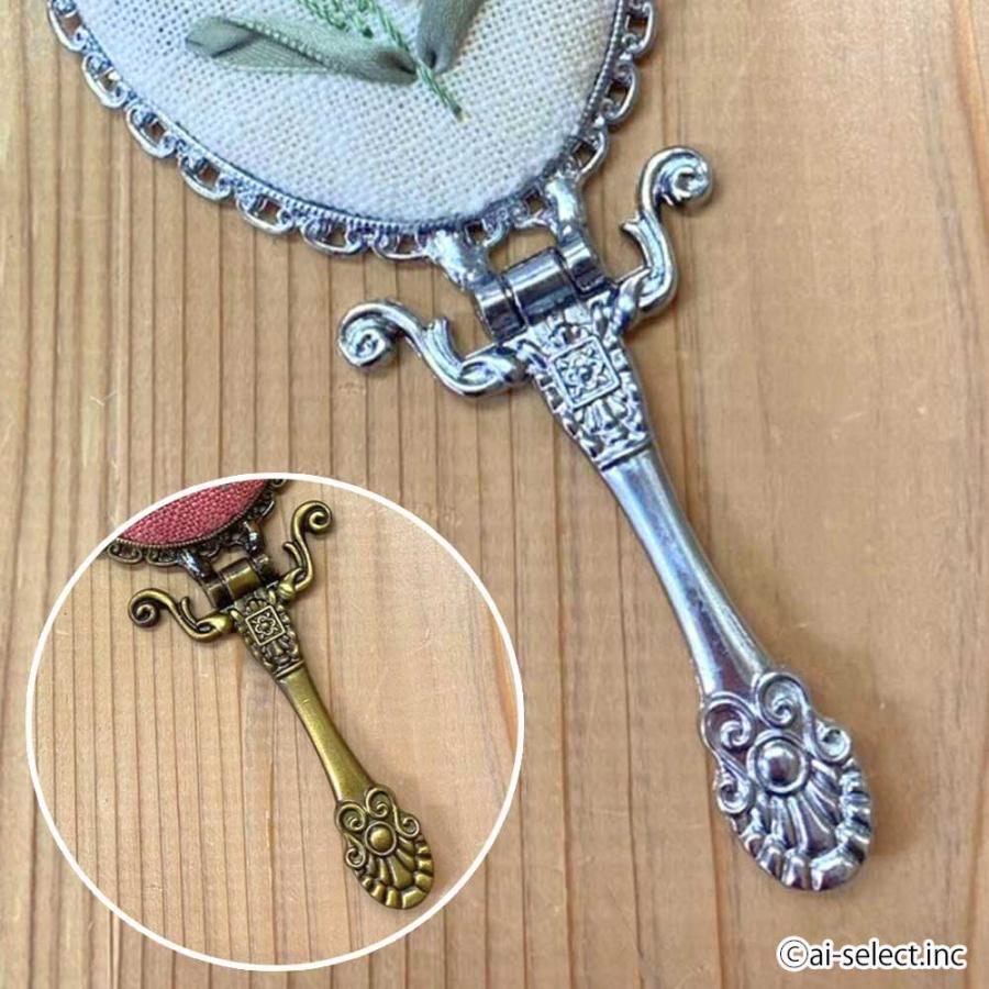 New 携帯手鏡 ハンドミラー リボン刺繍 スズラン カーネーション