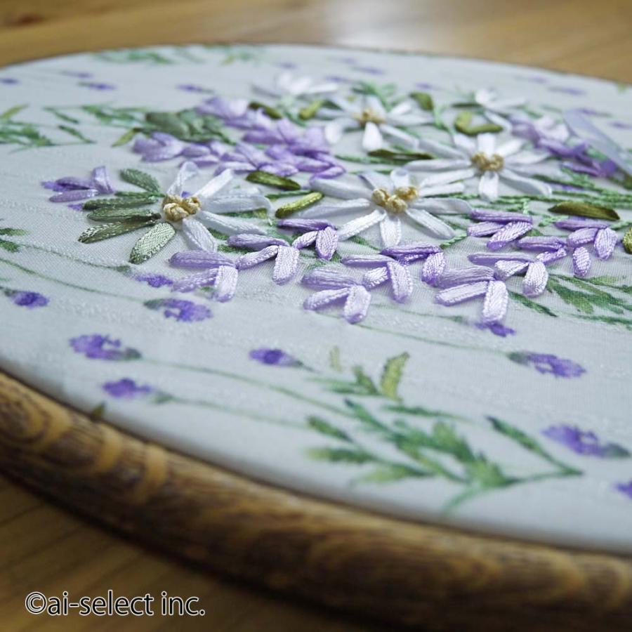 ウォールデコ Lサイズ ミモザ ラベンダー 刺繍 アートパネル