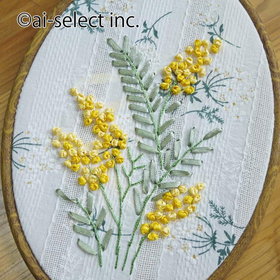 ウォールデコ Lサイズ ミモザ ラベンダー 刺繍 アートパネル