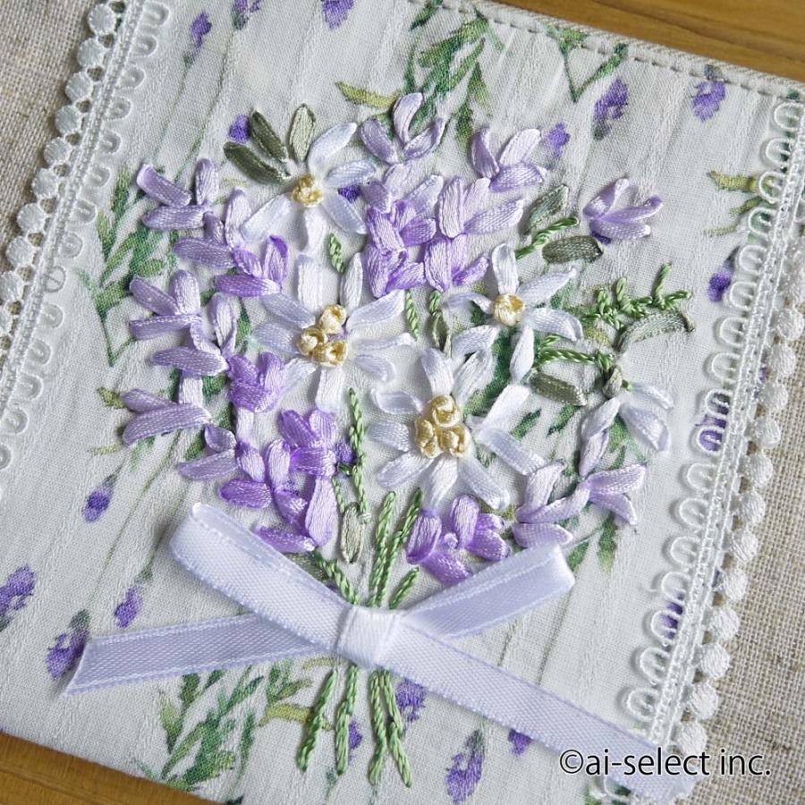 フラットポーチ ミモザ ラベンダー ai mom ギフト マスクケース コスメポーチ 刺繍 イエロー パープル リボン 風水 ラッキーカラー smz　保険証入れ |  | 09