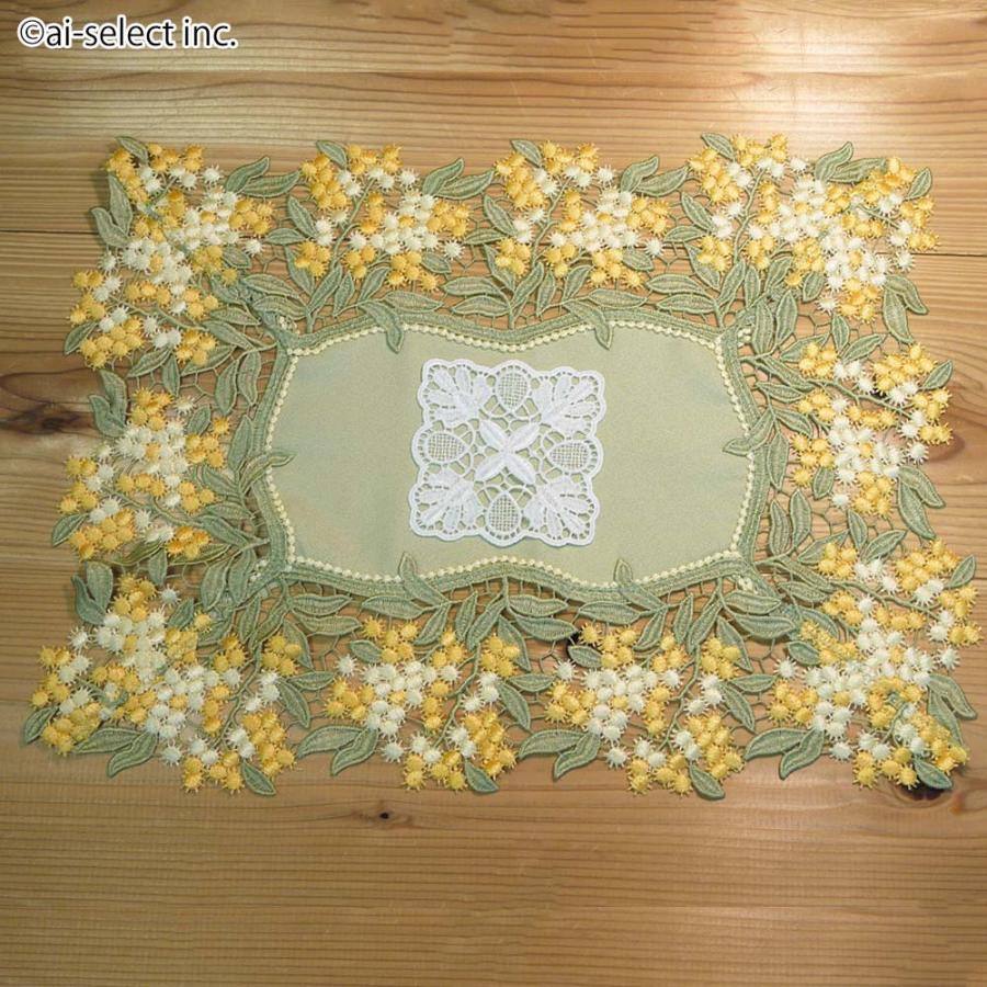SALEミモザ テーブルセンター 37×47cm コースタープレゼント 撥水加工 花瓶敷 サイドボード テーブルセンター おしゃれ レース 雑貨 長方形 sn |  | 03