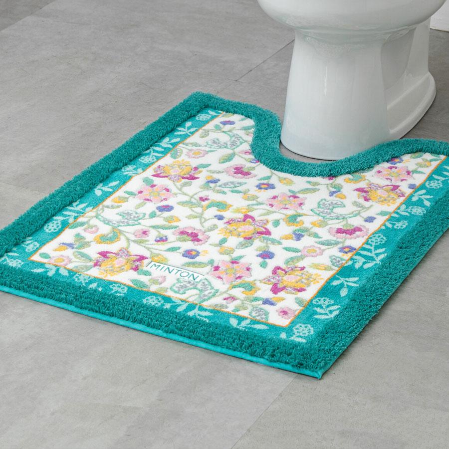 今だけ特別価格　SALE　胴長トイレマット　ロング　ＭＩＮＴＯＮ 風水ラッキーカラー アップルグリーン 薄緑 オレンジ ピンク ミント ボタニカル柄 MINTON ミン |  | 01