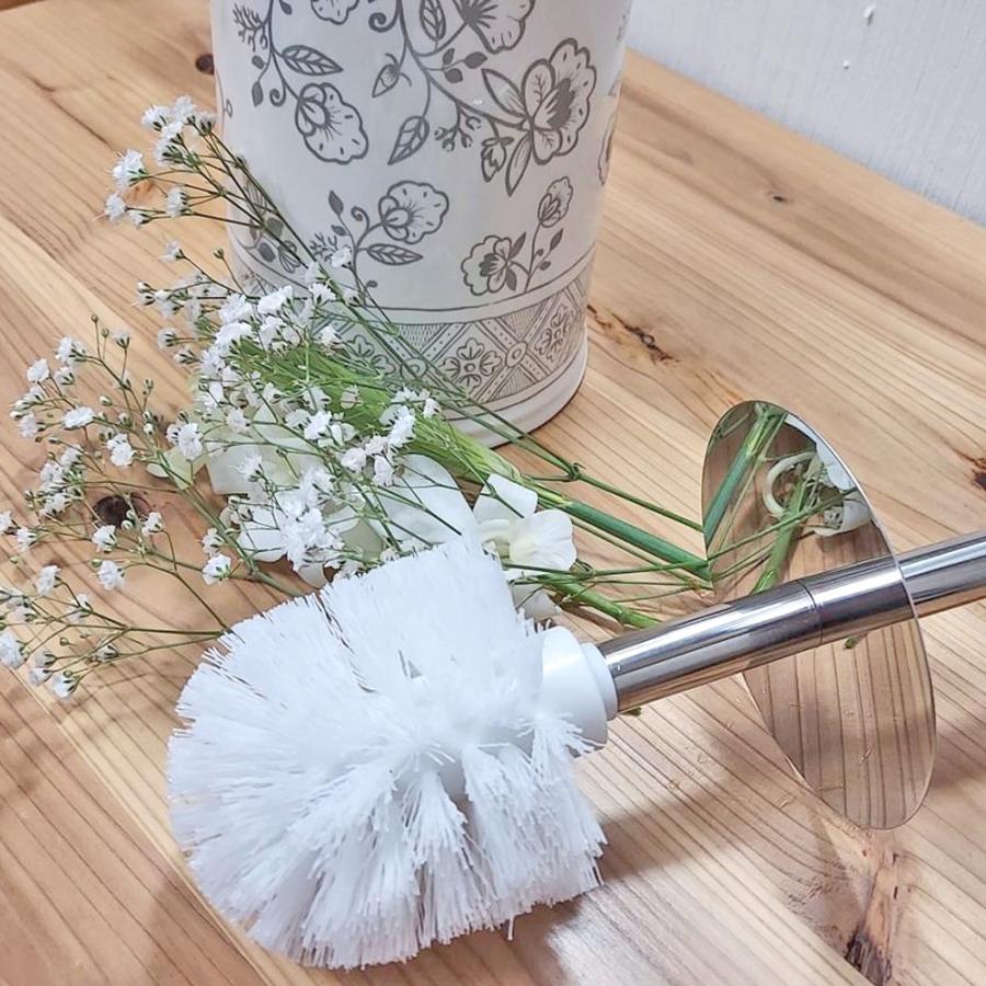 あすつくトイレブラシ 陶器 ベース 白 グレー フラワー パラディスフルーリ マチルドエム MathildeMトイレ掃除 掃除 高級感 エレガント おしゃれ 可愛い 大人可 | 