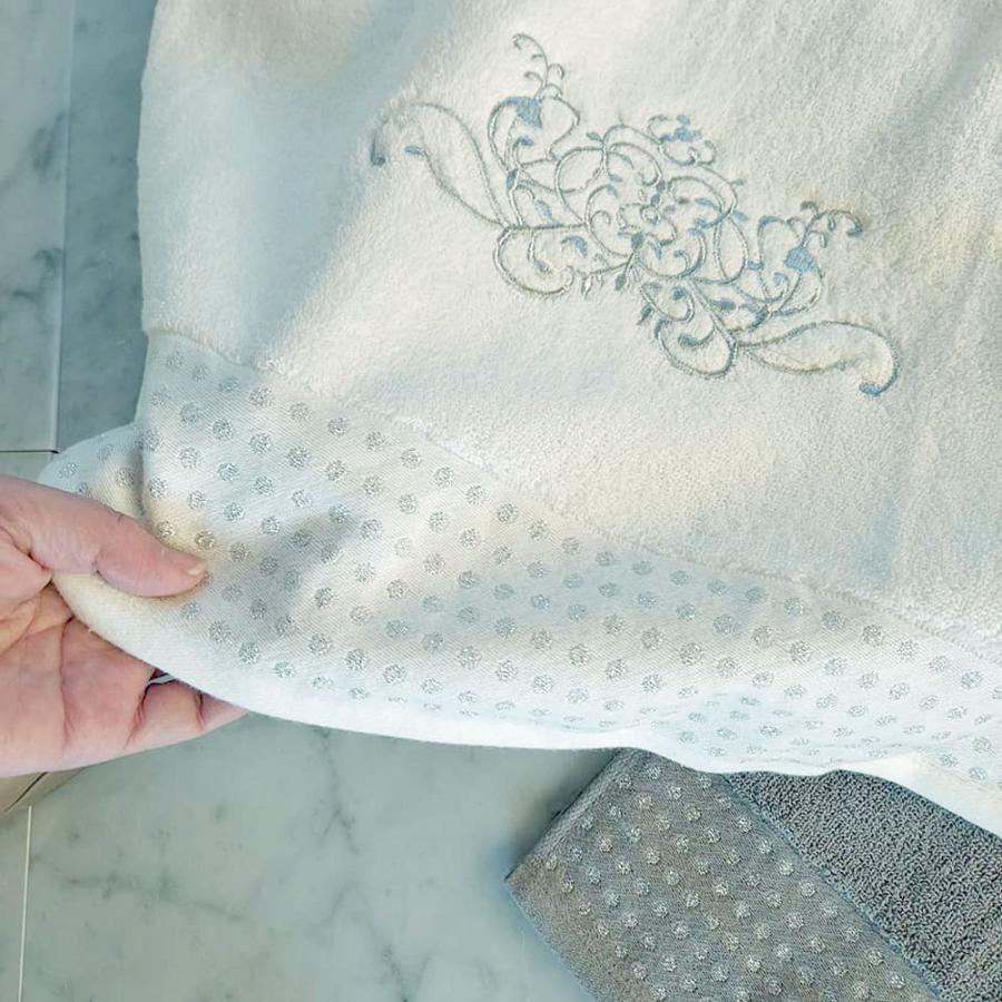 即納　SALE　送料無料　おしゃれ　しっかり生地　バスタオル　見つけました　M’scode　グレーにアラベスク刺繍　オフホワイトに　シルバードット刺繍　フレンチ |  | 02