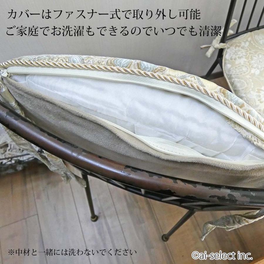 New ペイズリー柄シートクッション 洗える ジャカード織 ひも付き