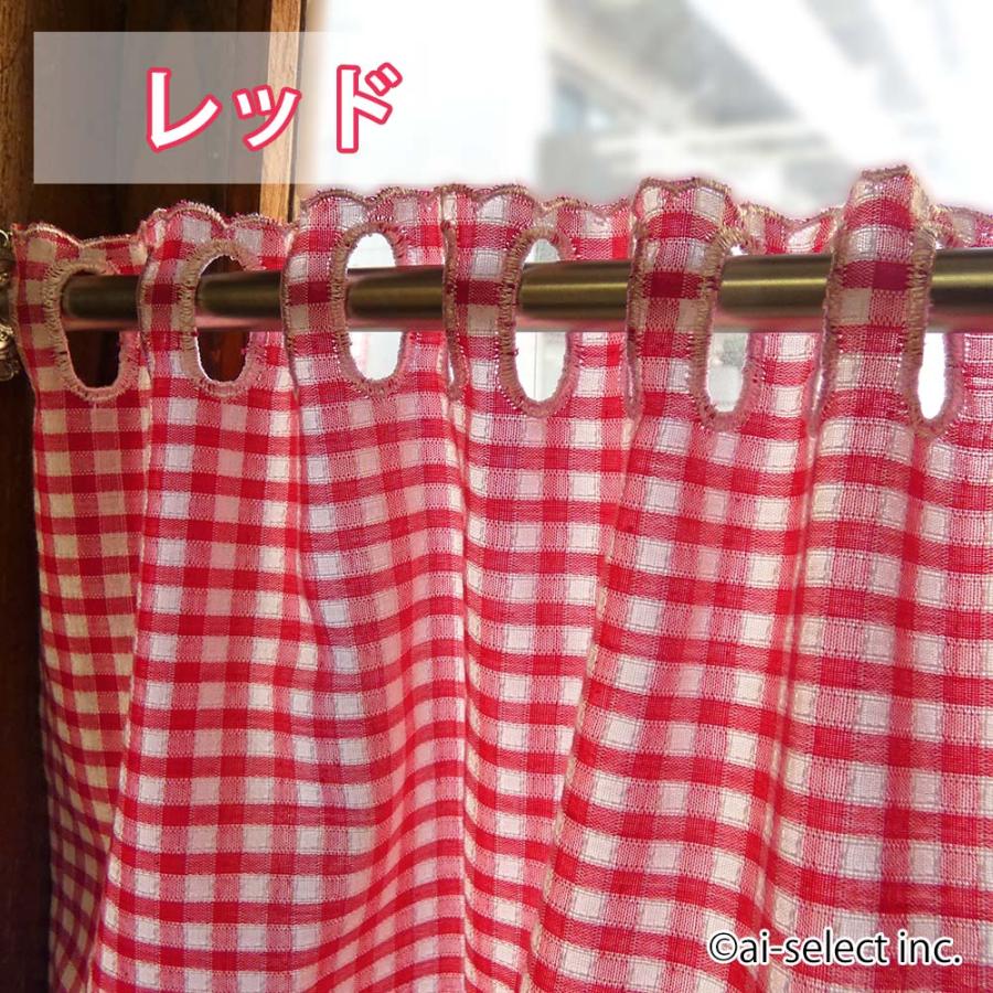 New カフェカーテン ポスト投函で送料無料 ギンガムチェック 約100×25cm ベリーショート レース付 日本製 赤 緑 棚隠し 小窓 おしゃれ 可愛い 目隠し |  | 04
