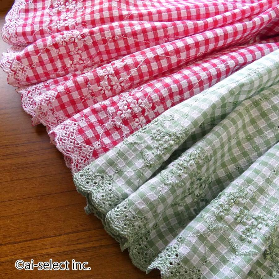New カフェカーテン ポスト投函で送料無料 ギンガムチェック 約100×70cm セミロング 小花 刺繍 日本製 赤 緑 棚隠し ワッフル調生地 おしゃれ 可愛い 目隠し |  | 01
